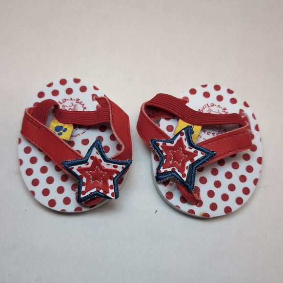 Build A Bear Accessory Flip Flop Sandals Red White Blue Star Polka Dots - Picture 1 of 3